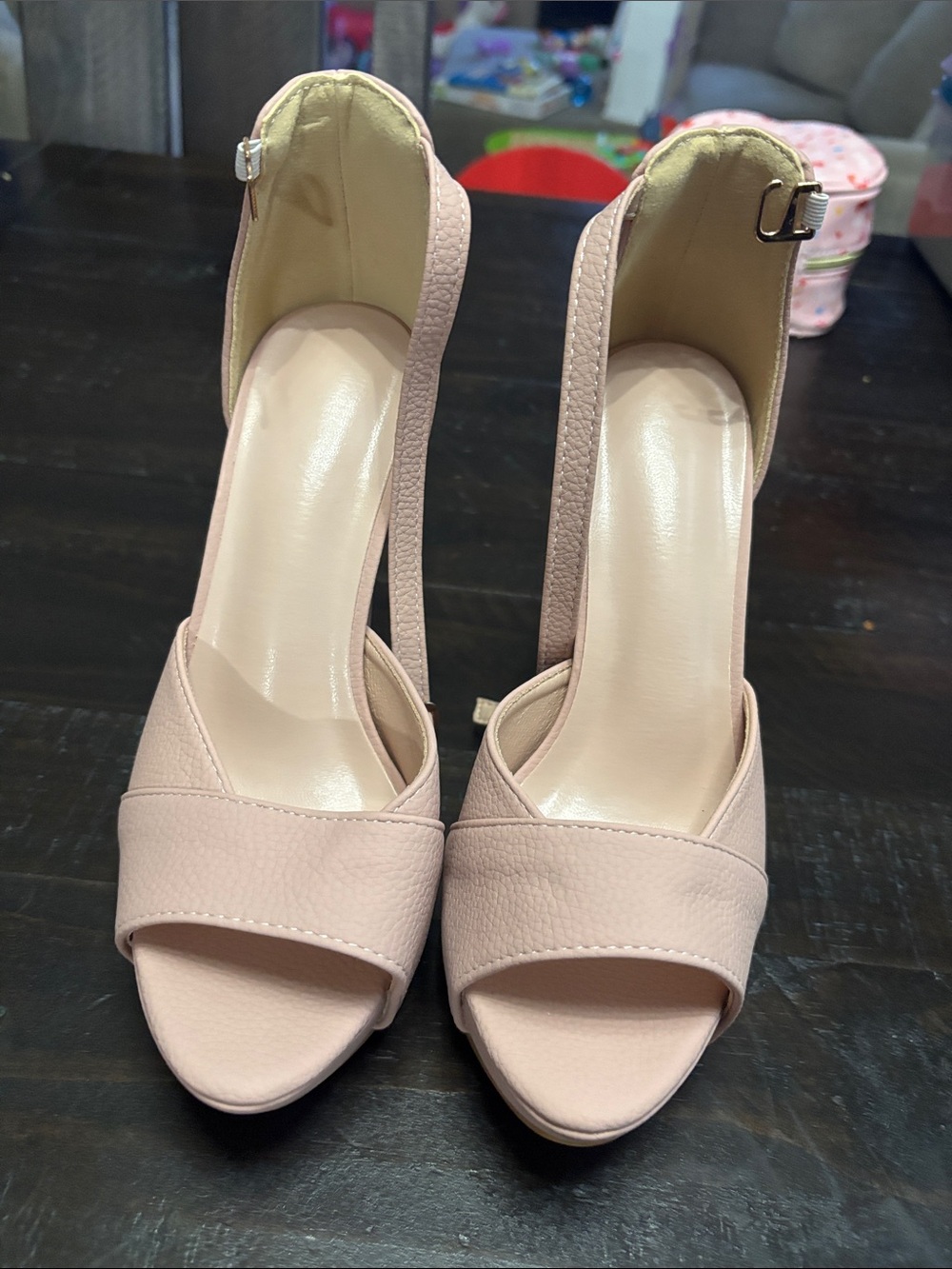 Women's Open-Toe Ankle Strap Heels in Blush Pink